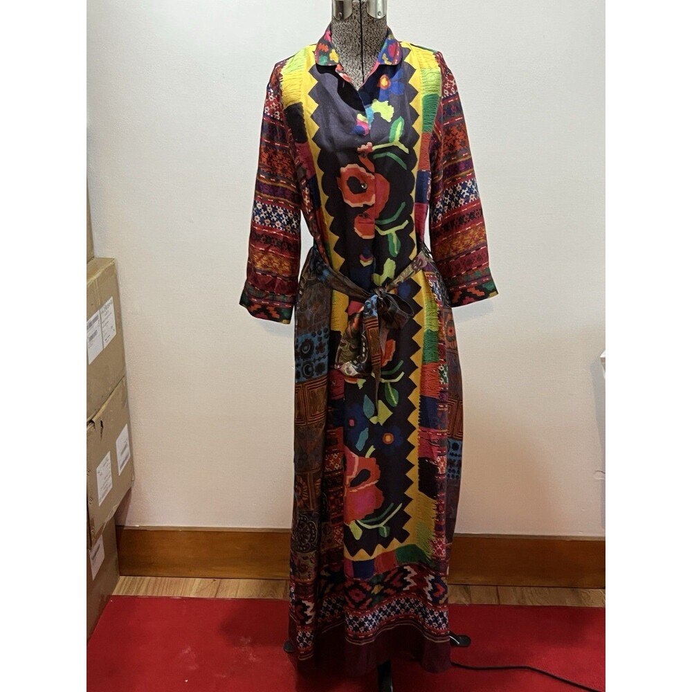 Pierre-Louis Mascia Multicolor Floral Button Front Collared Maxi Shirt Dress S